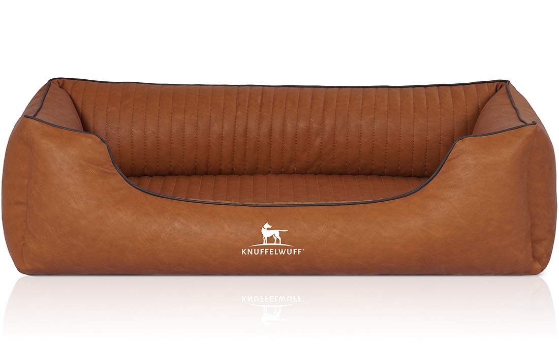 Knuffelwuff Orthopädisches Hundebett Chesapeake aus Laser gestepptem marmoriertem Kunstleder M-L 85 x 63cm Rusty - Abnehmbarer Bezug - leicht zu reinigen - für große, mittelgroße und kleine Hunde
