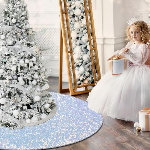 Blue-and-White-Christmas-Tree-Skirt-Sparkly-Sequin-Tree-Skirt-48-Inches-Xmas-Candy-Tree-Skirt-for-6-Ft-Tree-Decorations-Iridescent-Blue-Wonderland-Christmas-Decorations-Ornaments Blue and White Christmas Tree Skirt Sparkly Sequin Tree Skirt 48 Inches Xmas Candy Tree Skirt for 6 Ft Tree Decorations Iridescent Blue Wonderland Christmas Decorations Ornaments