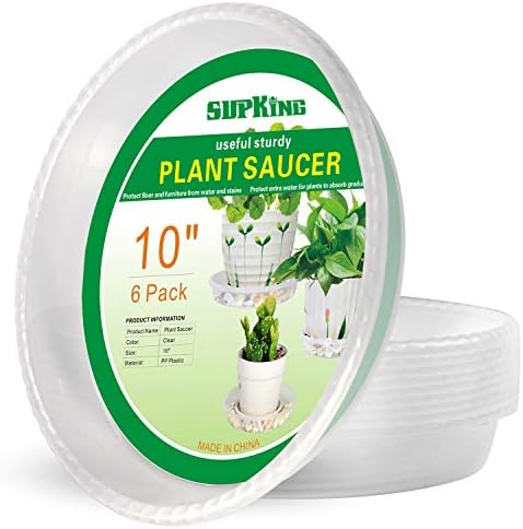 SupKing Plant Saucers 6 Pack of 10 Inch,Sturdy Plastic Plant Drip Trays, Durable Clear Flower Plant Pot Saucer,Perfect Waterproof Plant Tray for Indoor and Outdoor(10'')