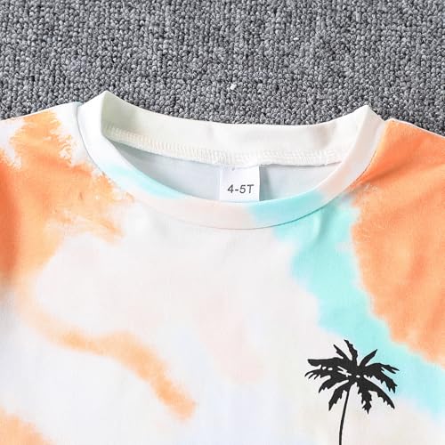 Image of Kid Toddler Baby Boys Clothes Tie-dye Palm Leaf Top 2Pcs Summer Shorts Set