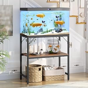 20 Gallon Fish Tank Stand, Aquarium Stand with 2-Tier Storage Shelves, Heavy Duty Breeder Turtle Terrarium Stand Rack for Home Office, 24.0″ L x 11.8″ W x 24.4″ H, Rustic Brown FTHR2001