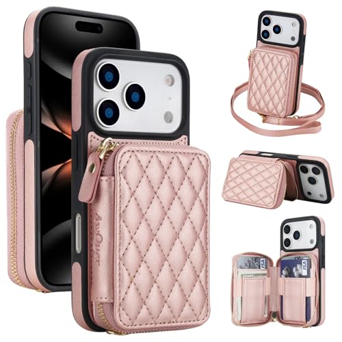 Étui iPhone 16 Plus portefeuille en cuir rose gold avec coque silicone antichoc