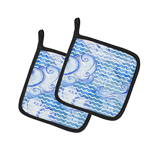 Caroline's Treasures BB7530PTHD Beach Watercolor Abstract Waves Pair of Pot Holders Kitchen Heat Resistant Pot Holders Sets Oven Hot Pads for Cooking Baking BBQ, 7 1/2 x 7 1/2