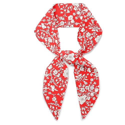 Liberty London Purse, Head or Neck Scarf - Summer Blooms Red Skinny Scarf - Headband, Handbag flair - Silky Floral Tana Lawn Cotton
