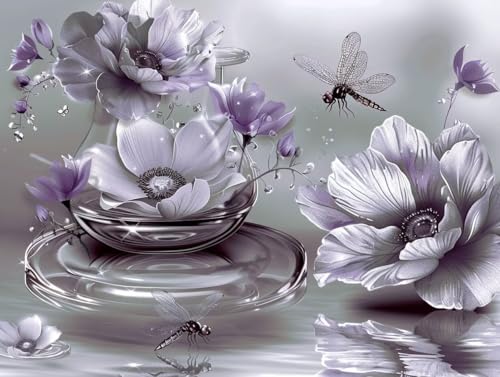 Diamond Painting Fleurs Violettes 100x130cm : Éliminez le stress avec ce kit diamant painting