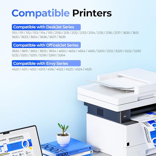 Image of 63XL Ink Cartridges Black and Color Compatible for HP Ink 63, High Yield for HP 63XL Ink Cartridge Combo Pack Work for OfficeJet 3830 4650 5255 5258 Envy 4520 4512 DeskJet 3630 1112 (1 Black,1 Color)