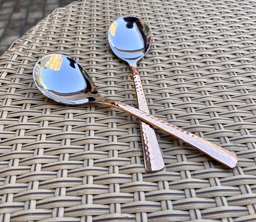 Image of Stainless Steel And Copper Made Serving Spoon Set Metal Kitchen Dining And Cutlery | Steel And Copper Metalic Finish | A Touch of Elegance to Your Dining And Serving (Pack of 2) ,21 Cm