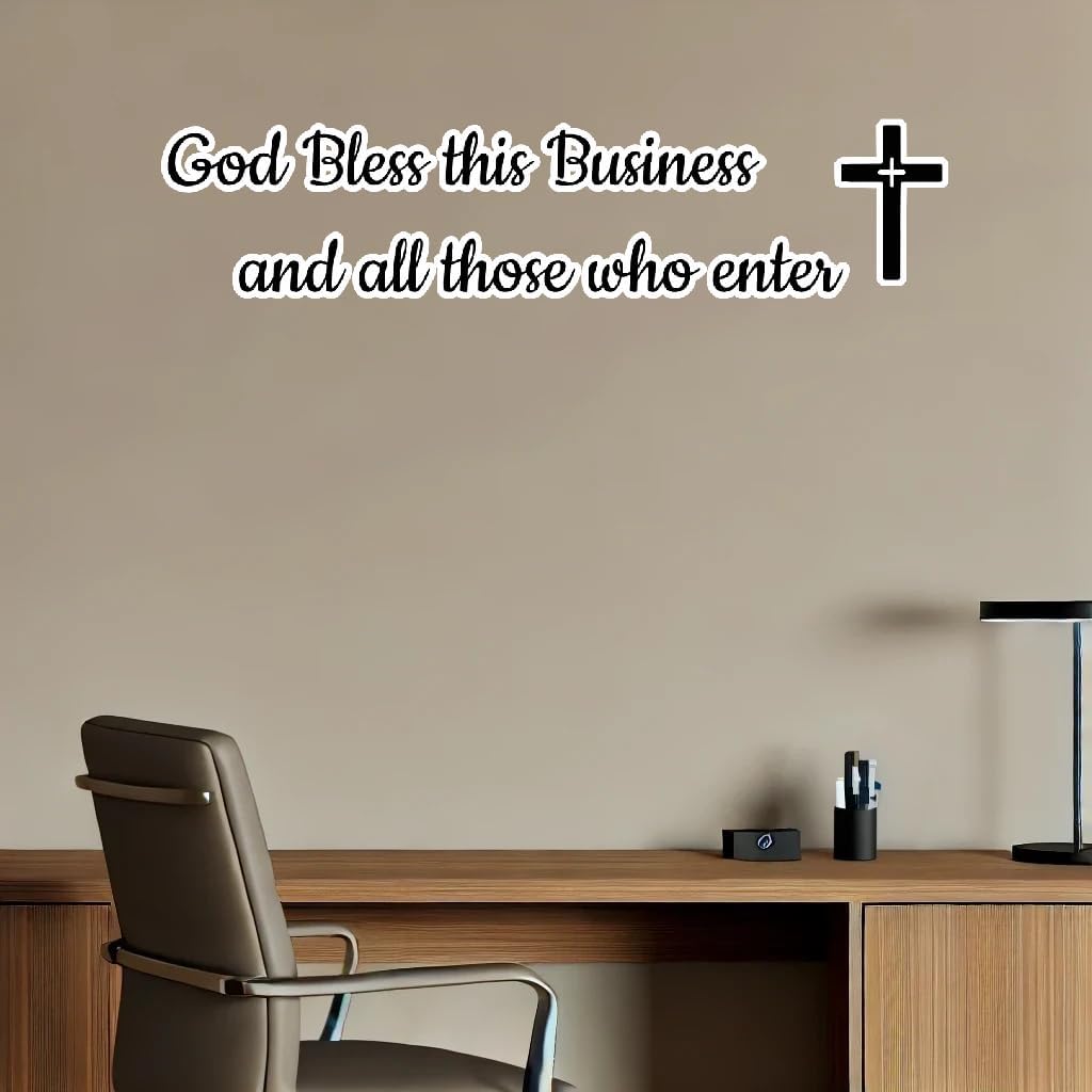 Bless This Business and All Those Who Enter - Wall Art - Christian Business Decor - Blessing Wall Decal - MotivoDecorSpaces (Wide 35'' x 9'' Height)