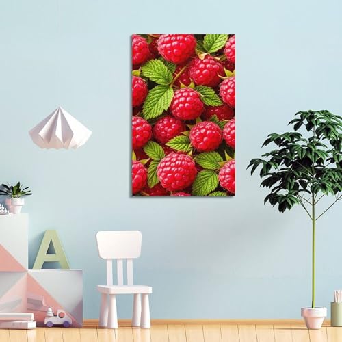 Poster mural de framboises et feuilles vertes decoration suspendre 40x60 cm - 4