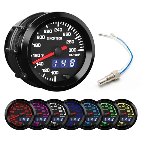 SINCO TECH 52mm Gauge Car Meter Digital Display Pointer 7 Colors Backlight 12V Universal Gauge Kit…… (Oil Temp F)