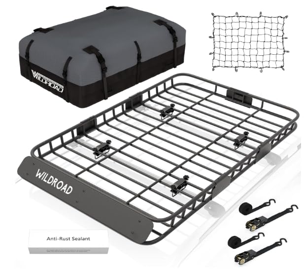 Image of WILDROAD Rooftop Cargo Carrier Combo Roof Rack Cargo Basket 64 inch x 39 inch x 4 inch