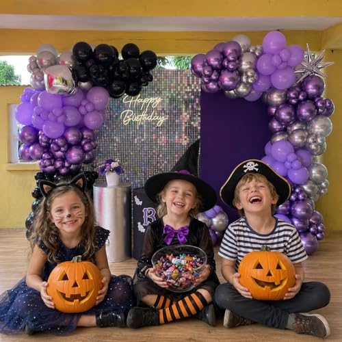 Image of Purple and Black Balloons, 60 Packs 12 Inch Dark Purple Light Purple Black Balloons with Metallic Silver Confetti Latex Balloons for Graduations Halloween Girls Women Birthday Wedding Party Decoration