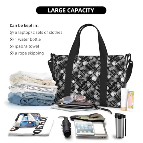Carry On Duffle Bags Overnight Weekender Bags for Women, black and white Skulls Personal Item Travel Bag, Travel Essentials Sport Gym Bag for Men Women4