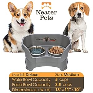 Neater Feeder Deluxe Mess Proof Dog Bowls Elevated Medium Sized Dog Breed – Made in USA – No Spill Raised Dog Food Bowl Stand – Stainless Steel Food and Water Bowl Set, Pet Feeding Station, Grey Neater Feeder Deluxe Mess Proof Dog Bowls Elevated Medium Sized Dog Breed–Made in USA–No Spill Raised Dog Food Bowl Stand–Stainless Steel Food and Water Bowl Set Pet Feeding Station Grey
