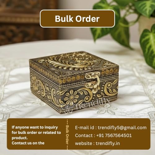 Image of Trendifly Wooden Oxidised Jewellery Organiser Storage Box Small For Women | Wood Jewel Necklace Earrings Ring Multipurpose Storage Organizer Box | Wedding Anniversary Pooja Return Gift Favors