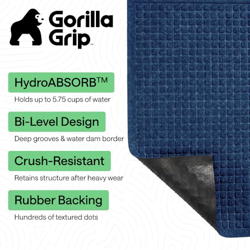 Image of GORILLA GRIP Ultra Absorbent Front Door Mat Outside Entrance, 35x23, Traps Dirt and Moisture, HydroABSORB Indoor Outdoor Doormat Holds Up to 5.7 Cups Water, Stain and Fade Resistant Welcome Mat, Blue