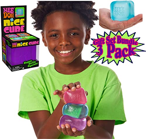 Nice Cube Translucent NeeDoh...Groovy Glob! Squishy, Squeezy, Popping, Stretchy Stress Fidget Cubes Complete Gift Set Party Bundle with Storage Bag - 3 Pack (Purple, Pink & Blue) image 11