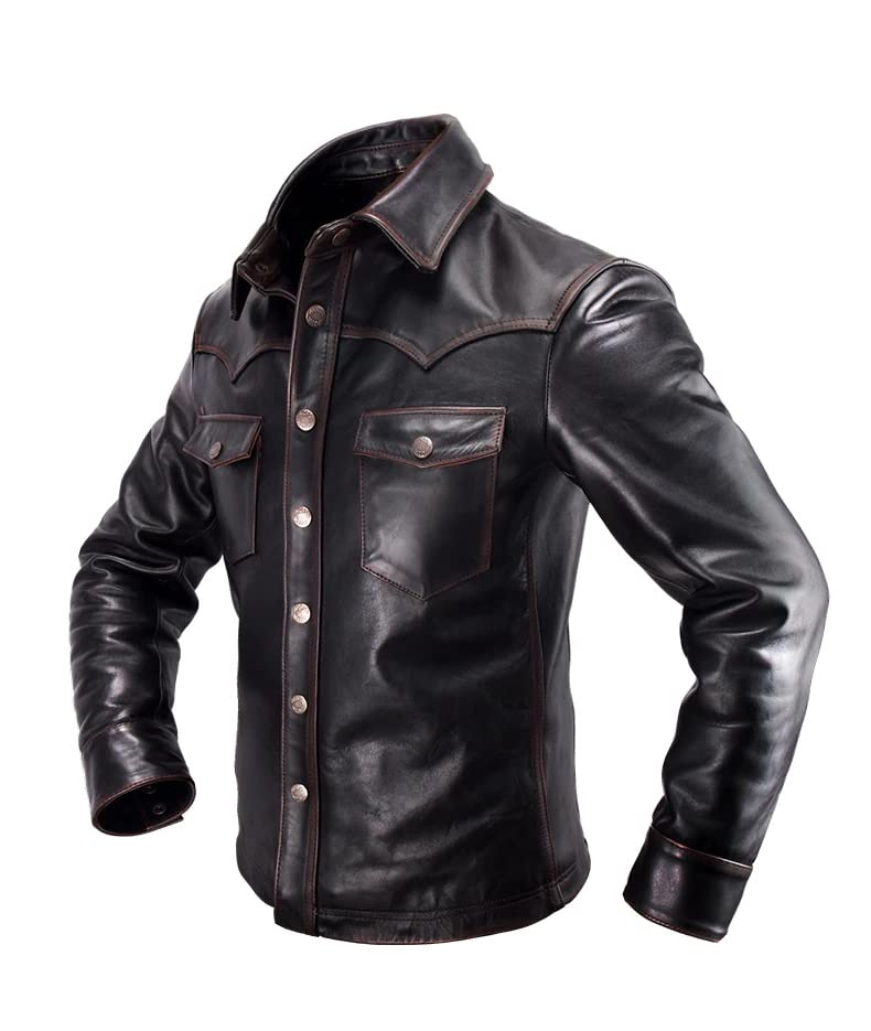 Men's Leather Biker Jacket | Brown Made in USA Leather Jacket Shirt, Leather Jacket Men | Leather Biker Jacket2