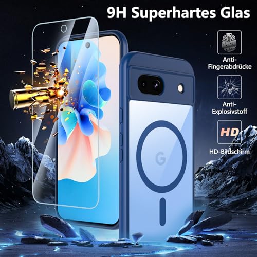 OWKEY Pixel 8a Case, Magnetic, 9H Tempered Glass Screen, Military Grade Drop Protection, Blue, Bumper Case for Google Pixel 8a - Image 2