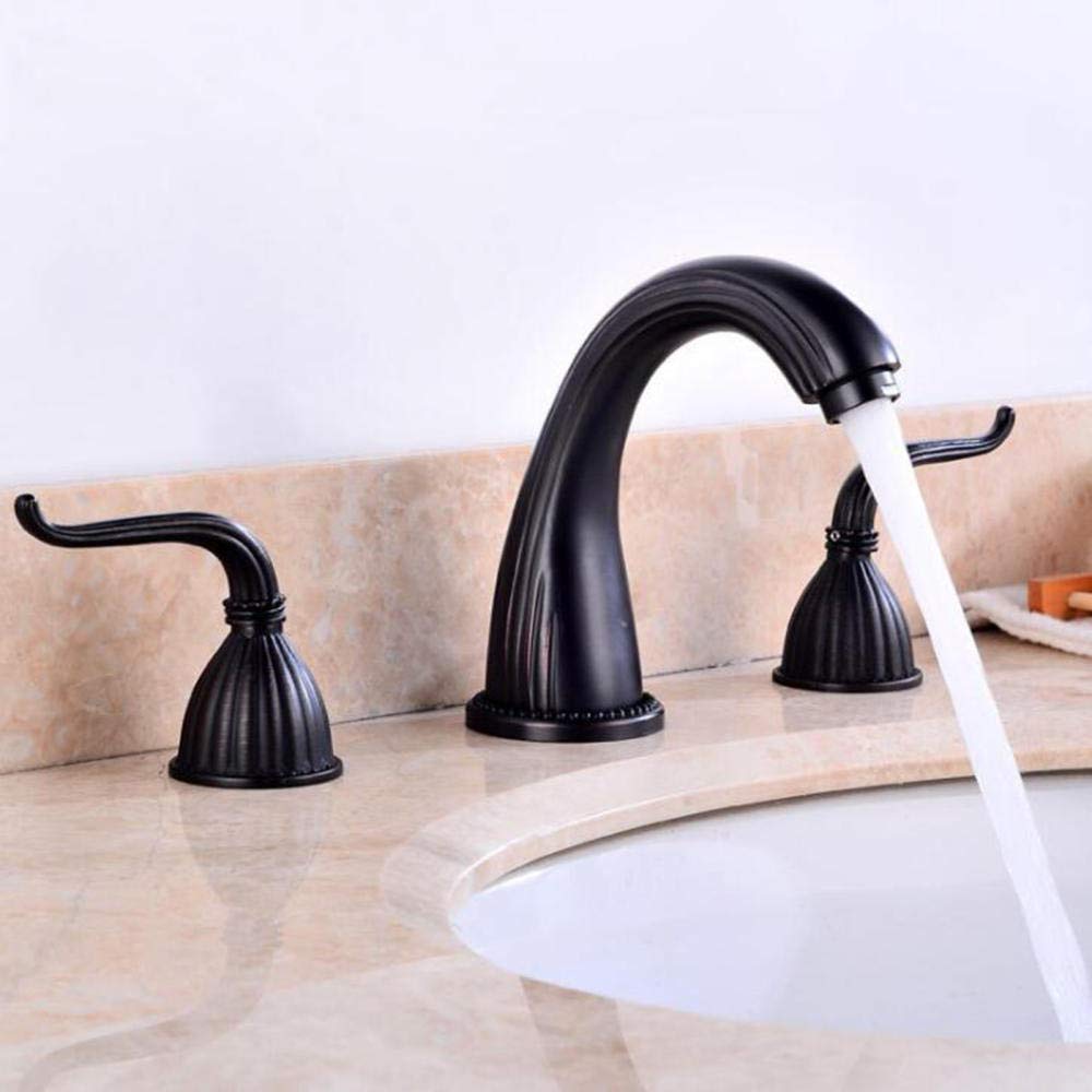 Grifo mezclador de latón con 3 agujeros para lavabo, montaje en cubierta de doble palanca (B) | Latón antiguo o multiacabado, disco de cerámica con aireador de panal, fácil de instalar
