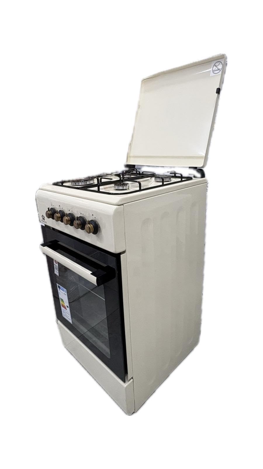 Cucina A Gas 4 Fuochi Con Forno A Gas 50 x 50 cm Colore Beige Rustico Crema Con Coperchio