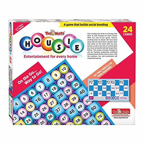 Image of toymate Housie 24 Reusable Cards Tambola Game Set | No Pins or Pens Required | Family Party & Travel Game | Fun Indoor Group Activity for Kids & Adults