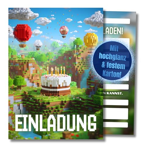 HIDEBLOOM Gaming Einladungskarten Kindergeburtstag Jungen und Mädchen - 12 Stück - DIN A6 (10 5 cm x 14 8 cm) - Geburtstagseinladungen Einladungskarten Geburtstag - Gamer Party