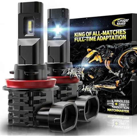 Cougar Motor H11 Light Bulbs, H8 H9 Light Bulb Fanless 6500K Plug and Play Direct Installation Fog Light or Off-Road - Pack of 2 Cover
