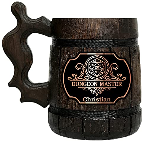 DnD Mug. Gamer Mug. Wooden Beer Tankard. Gift for Boyfriend. Wood Stein Wooden Beer Mug. D&D Tankard. Geek Gift. Gifts for Gamer. Gift for Him #161 /0.6L / 22 ounces