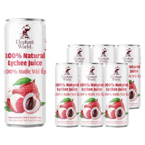 Image of Elephant World 100% Natural Lychee Juice | NON GMO | 10.8 oz (Pack of 6), Lychee