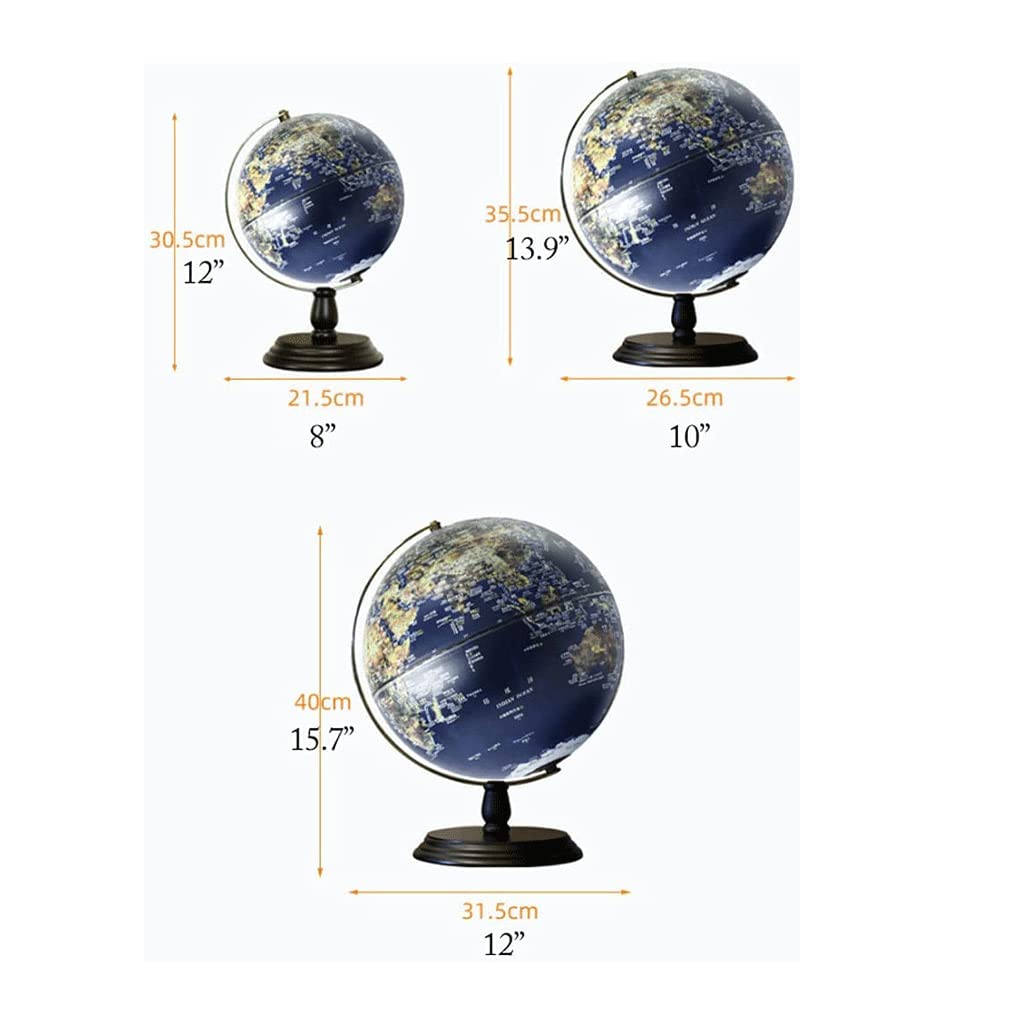 POCHY hübsch Globen 30,5 cm große Weltkugel, erhabenes Relief, geografische Weltkugel, schwarzer Holzsockel, pädagogischer Globus für Regal-Desktop-Display praktischMode