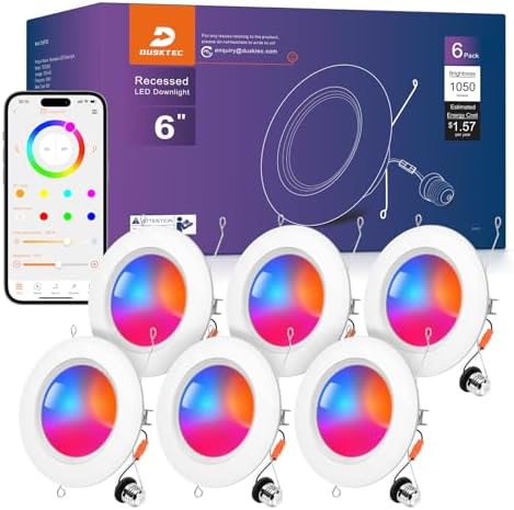 DUSKTEC Smart Recessed Lighting 6 Inch - RGBCW Color Changing LED...