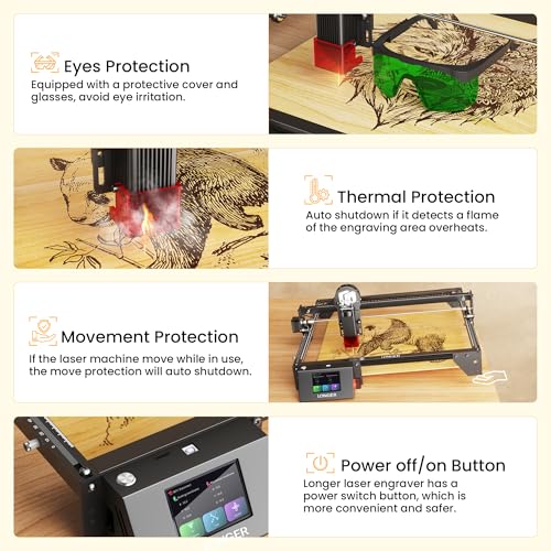 Image of LONGER Ray5 Laser Engraver and Cutter Machine, 5W Laser Engraver, 400x400mm | 24000mm /min, 3.5 inch Touch Screen, Offline Use, CNC DIY Laser Engraving Machine for Wood, Metal, Acrylic & Glass