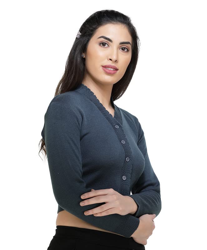 Image of Women Winter Wear V-Neck Full Sleeves Regular Fit Woollen Blouse