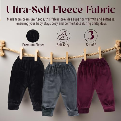 Image of CLAP Unisex Baby Winter Pants Fleece Warm Pajamas Super Soft Multicolor Set of 3