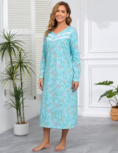 Image of IZZY + TOBY Nightgowns for Women Long Sleeve Soft Cotton Long Warm Nightdress Kintted Night Gown