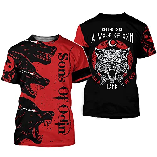 Wikinger Wolf of Fenrir T-Shirt, 3D-Druck Valhalla Sons of Odin Kurzarm, Sommer Bequeme Leichte T-Shirts, Hip Hop Streetwear Unisex Street Tops,Fenrir,6XL Cover