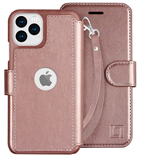 LUPA iPhone 11 Pro Wallet Case -Slim iPhone 11 Pro Flip Case with Credit Card Holder, iPhone 11 Pro Wallet Case for Women & Men, Faux Leather i Phone 11 Pro Purse Cases, Wristlet Rose Gold