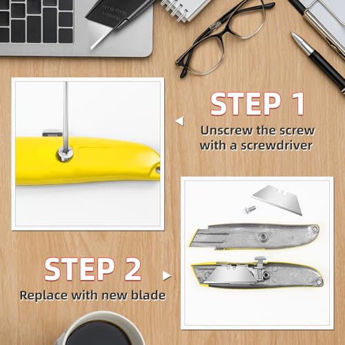 Image of DIYSELF 20 Pack Utility Knife, Heavy Duty Razor Box Cutter Retractable | Durable Utility Knives for Garage, Home and Office, Box Opener for Packaging, Paper, Leather, Vinyl, PVC Pipe Cutter (Yellow)