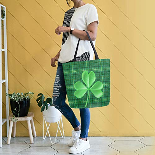 Image of St Patrick's Day Canvas Tote Grocery Bag Shoulder Casual Book Bag Large for Women Teachers, Shamrock Clover Cotton Bag Shopping Purse Handbag Reusable Multipurpose Use
