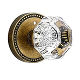 Newlaking Glass Door Knobs Interior Privacy Antique Brass Bronze Door Knob with Lock for Bedroom and Bathroom Crystal Door Knob Retro Octagon Style, 1 Pack