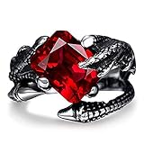 SAINTHERO Mens Vintage Black Dragon Claw Gothic Rings 316L Stainless Steel Rock Punk Princess Cut Created Ruby Biker Bands Ring High Polished (8.0)