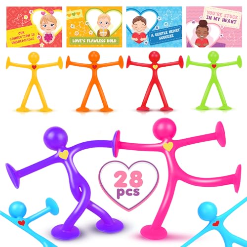 Richtim Valentines Day Cards for Kids Classroom: 28 Pack Gifts Kids, Suction Toys Valentine's Classroom Exchange Prizes, Valentine Greeting Cards, Party Favors