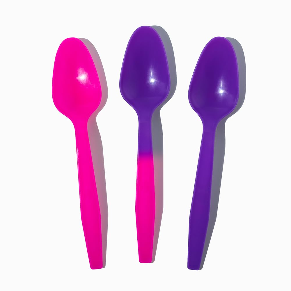 1000-Count Crazy Color Changing Spoons Pink to Purple | Disposable Dessert Spoons for Ice Cream | Frozen Dessert Supplies