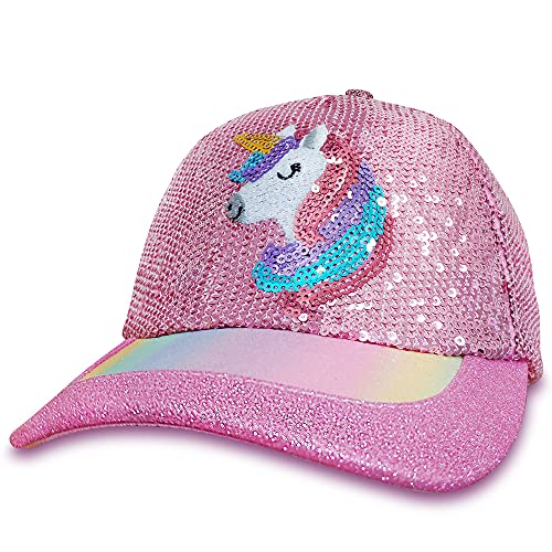 Image of Girls Baseball Hat Kids Cotton Hat Trucker Sun Hat Adjustable Toddler Baseball Cap Beach Hat for Toddler Girls 1-10 Years, Sequins Uni, 6-8 Years