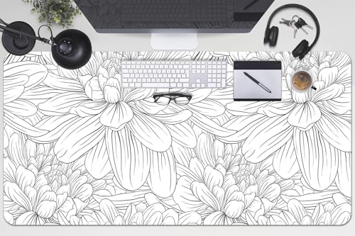 Sous-main de bureau 100x50 cm en vinyle PVC à motif de fleurs esquissées