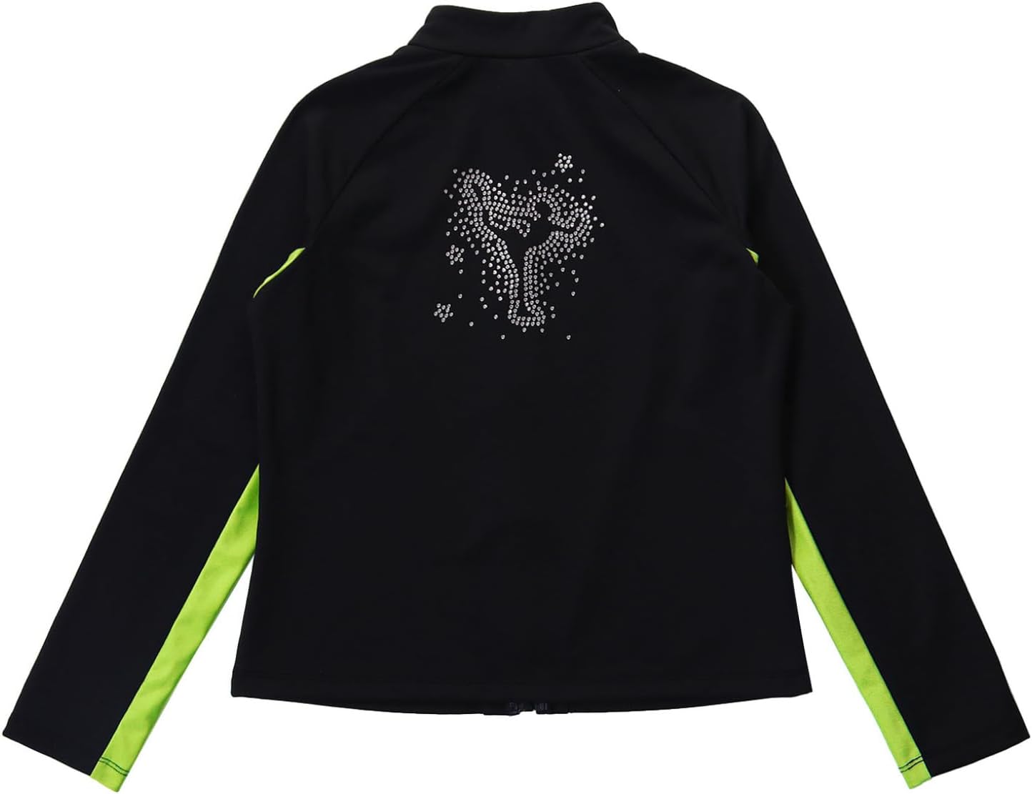 Hansber Kids Girls Figure Skating Fleece Jacket Long Sleeve Zipper Shiny Rhinestones for Dance Gymnastics Workout