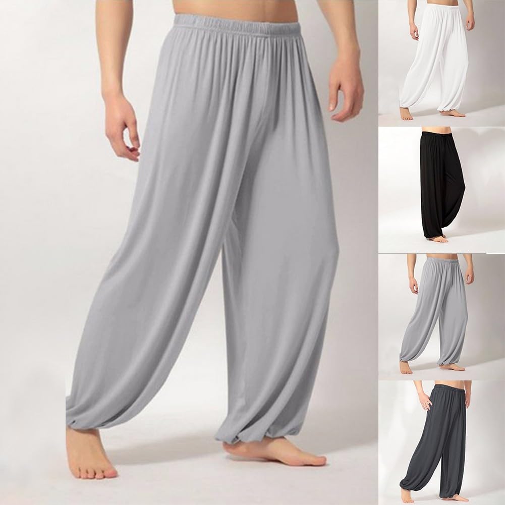 Feegow Erkek Pamuklu Tai Chi Pantolon Çin Kung Fu Dövüş Sanatları Üniforma Pantolonları Shaolin Wing Chun Antrenman Nefes Alabilir Bol Kesim Günlük Giyim (L Koyu for GRI)