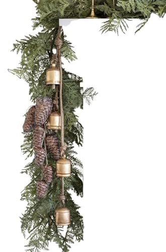 Campanas de vaca de la suerte hechas a mano vintage rústicas en cuerda para colgar en la pared, campanilla de hierro forjado, acabado de latón, cuerda para colgar en la pared, 4 campanas