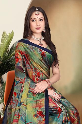 Image of SUPERLAXMI Women's Chiffon Floral Printed Saree with Blouse Piece